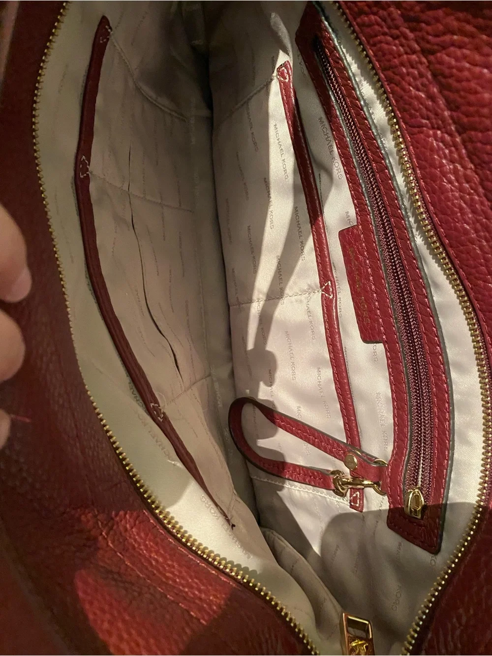 Michael Kors Burgundy Pebbled Leather Shoulder Bag with Gold Hardware